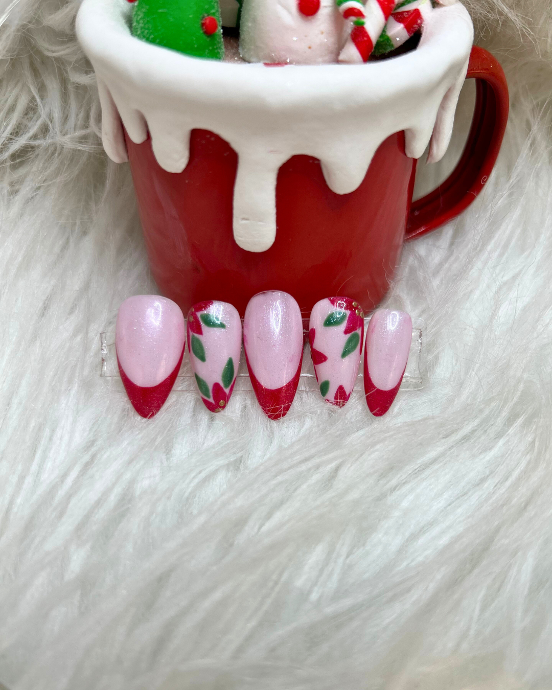 Press on Nail - Red Flower Christmas